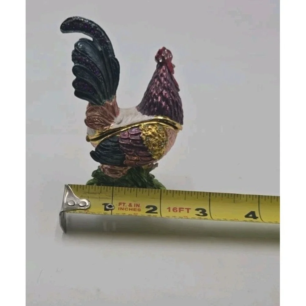Leonardo Collection Hand Painted Enamel Rooster Trinket Box, Hinged Jewelry